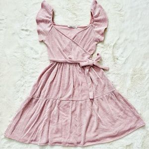 Pink & White Striped Caution To The Wind Babydoll Faux Wrap Dress